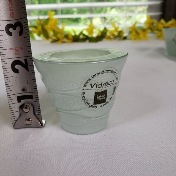 6 Beautiful Recycled Small Green Mint Glass Votive Tealight Candle Holder Decor - Picture 5 of 9